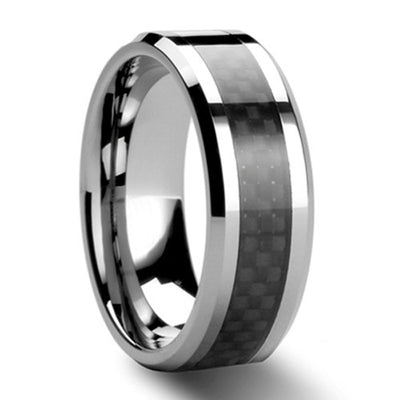 Black Carbon Fiber Tungsten Carbide Ring Mens