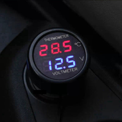 2 In 1 Car 12V Red Blue Dual Display LED Dual Digital Thermometer Voltmeter