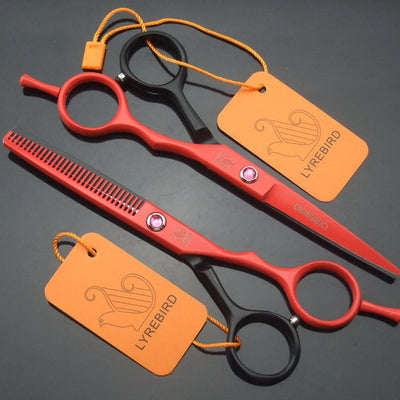 Hair scissors Red and Black scissors tail pin 5.5 INCH LYREBIRD tijeras peluquero pink stone