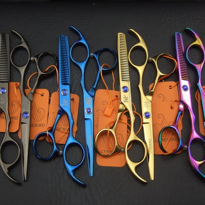 Hair scissors hairdressing scissors Lyrebird 5.5 INCH or 6 INCH Rainbow or Golden or Black or Blue Simple packing 1SET