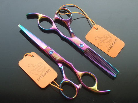 Hair scissors hairdressing scissors Lyrebird 5.5 INCH or 6 INCH Rainbow or Golden or Black or Blue Simple packing 1SET