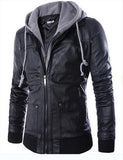 Selling Men Motorcycle Black PU Leather Coats with Hooded Mens