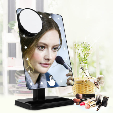 Adjustable Vanity Tabletop Lamp 20 LEDs Lighted LED Touch Screen Mirror Makeup Portable Mirror Luminous 180 Rotating Mirror