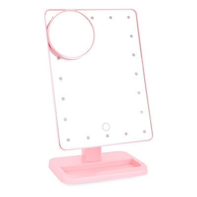 Adjustable Vanity Tabletop Lamp 20 LEDs Lighted LED Touch Screen Mirror Makeup Portable Mirror Luminous 180 Rotating Mirror
