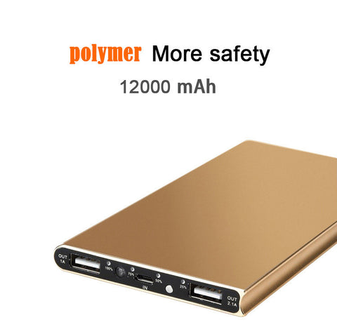 12000 mAh Power Bank Portable Charger + led light Backup Power 2 USB