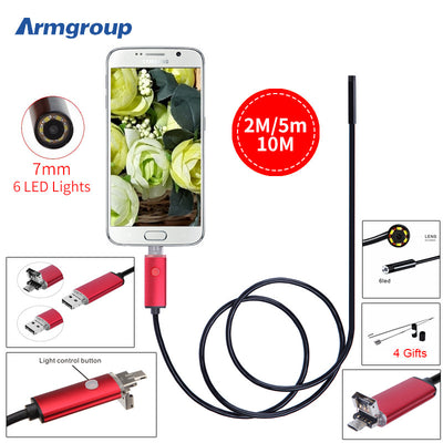 Endoscope 7MM 2M 5M 10M Endoscope HD USB Android Endoscopio Camera IP67 2IN1 Android Borescope USB Endoskop Inspection Camera