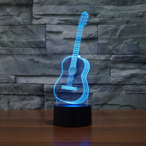 3D Visual Ukulele guitar Model Illusion Lamp LED 7 Color changing Novelty Bedroom Night Light