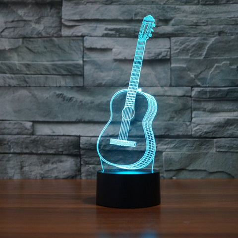 3D Visual Ukulele guitar Model Illusion Lamp LED 7 Color changing Novelty Bedroom Night Light