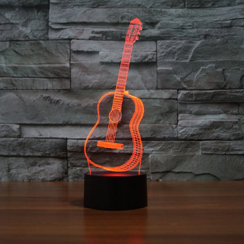 3D Visual Ukulele guitar Model Illusion Lamp LED 7 Color changing Novelty Bedroom Night Light