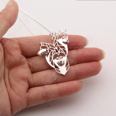 Siberian Husky Family Necklace 3D Cut Out Necklaces & Pendants