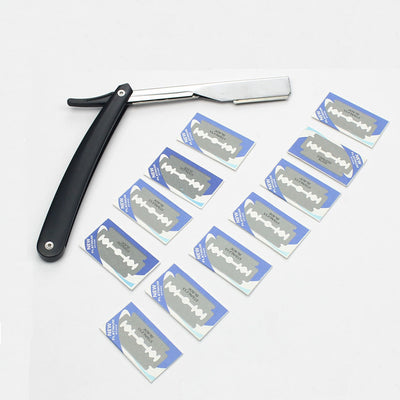 Barber Straight Razor Shaving Pocket Knife Men Shaver Double Edge Blades Fold Knife + 10 Blades