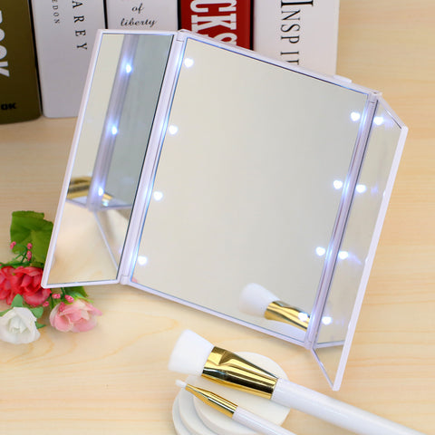 8 LED Light Makeup Cosmetic Tabletop Beauty Vanity Mirror 3 Folding Portable Adjustable