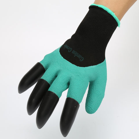 1 Pair Rubber Polyester Builders Garden Work Latex Gloves 4 ABS Plastic Claws High Quality
