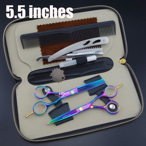 5.5 inches Professional Hair Scissors set ,Straight & Thinning barber shears,with razor, comb, oil, case