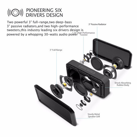 Divoom 2nd GEN Voombox party Surround 30W Bluetooth Speakers NFC Subwoofer Portable Outdoor Waterproof Music Player 6000mah