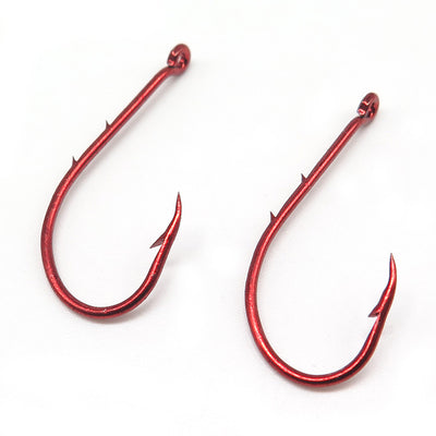 100Pcs Double barb Fishhook red covering Fishing Stainless Steel Hooks Size 1#-12#