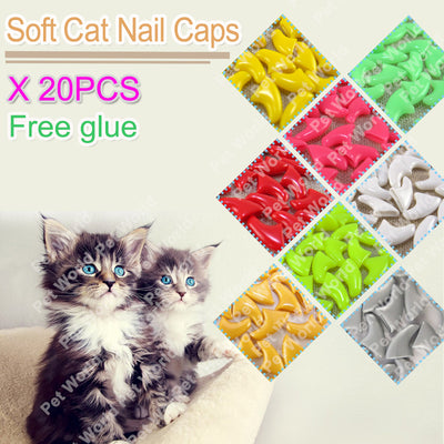 20pcs / bag Soft Cat Nail Caps / Cat Nail Cover / Paw caps / Pet Nail Protector with free Adhesive Glue Size XS S M L