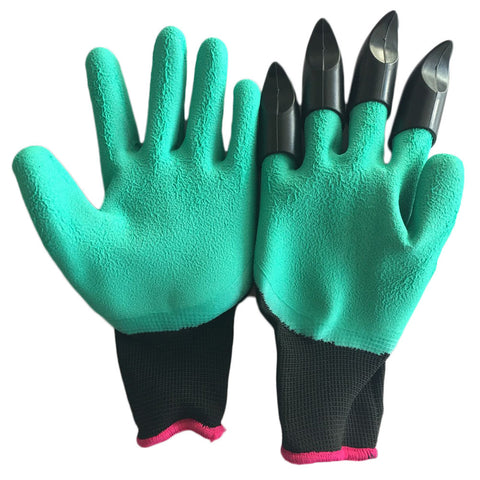 1 Pair Rubber Polyester Builders Garden Work Latex Gloves 4 ABS Plastic Claws High Quality