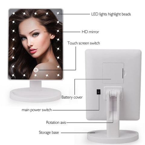 22 LED Touch Screen Makeup Mirror Professional Vanity Mirror Lights Health Beauty Adjustable Countertop 180 Rotating