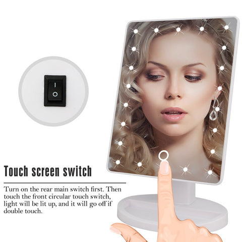 22 LED Touch Screen Makeup Mirror Professional Vanity Mirror Lights Health Beauty Adjustable Countertop 180 Rotating