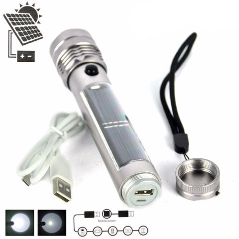 3W Solar Flashlight Work Lamp Portable Outdoor Sport Camping Hiking Lighting 3 Modes USB Rechargeable Power Bank for Phones