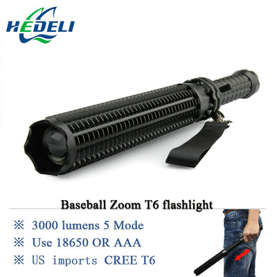 powerful telescoping led cree xml t6 flashlight tactical torch baton flash light self defense 18650 OR AAA 3000 lumens