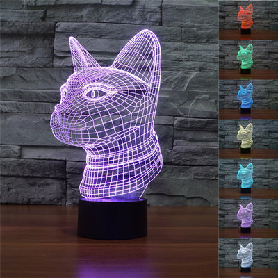 3D Siamese cat  Illusion Lamp 7 Color Changing Cat Lights Touch Button