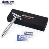 Chrome Long Handle Men's Barber Shaving Safety Blade Razor Classic Stainless Shaver +5 Blades +Case