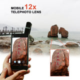 5in1 12X Zoom Camera Telephoto Lens Phone Telescope 3in1 Clip on Lens Kit Wide Angle Fish Eye Macro