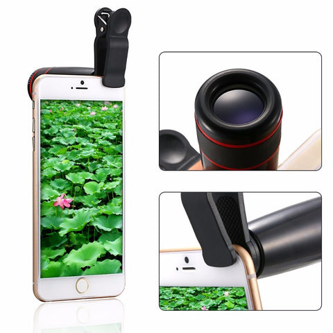 5in1 12X Zoom Camera Telephoto Lens Phone Telescope 3in1 Clip on Lens Kit Wide Angle Fish Eye Macro