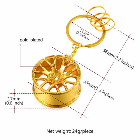 BBS wheels car keychain rings gold/platinum plated high quality