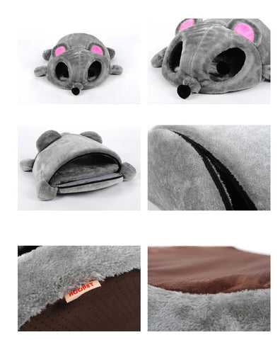 Grey Mouse Shape Bed for Small Cats Dogs Waterproof Bottom