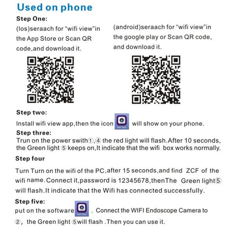 IOS Android Wifi Endoscope with 8mm Lens 6 LED Waterproof