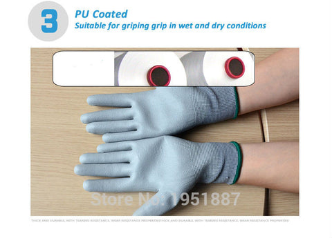 12 Pairs New Work Safety Gloves Nylon Knitted Gloves With PU Coated