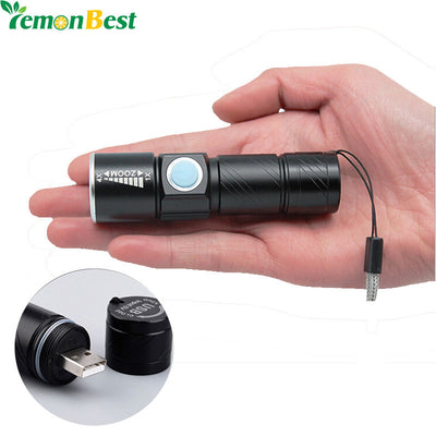 USB Handy Powerful  LED Flashlight Rechargeable Zoomable Lamp