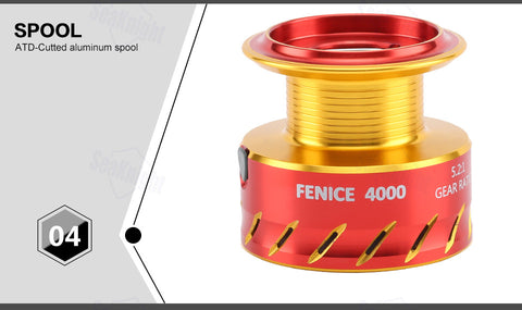 SeaKnight FENICE 2000/3000/4000 Spinning Fishing Reel 5.2:1 10+1BB Carbon Fiber Drag System CNC Spool Quality Fishing Wheel