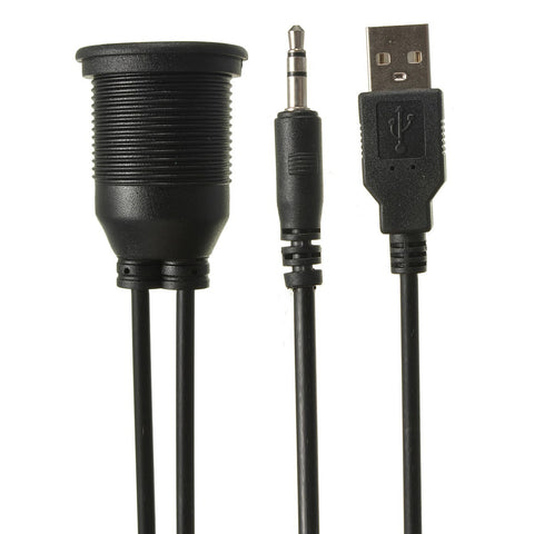 3.5mm USB 2.0 AUX Socket Extension Lead Panel Cable