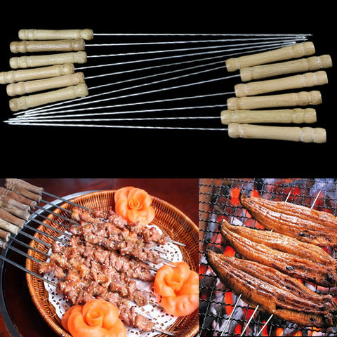 12Pcs New Hot Fashion BBQ Barbecue Skewer Grill Kabob Kebab Stick Flat Needle
