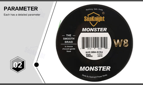 SeaKnight Monster W8 300M 8 Strands Fishing Line Multifilament Fishing PE Line 8 Weaves Strong Braided Wire 20LB 40LB 80LB 100LB