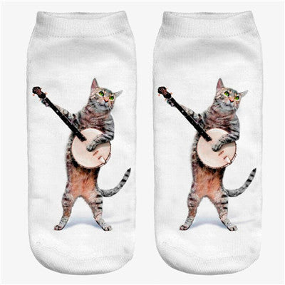 Animals Printed Cat Tiger Dog Socks Multiple Colors Unisex Low Cut
