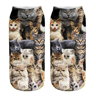 Animals Printed Cat Tiger Dog Socks Multiple Colors Unisex Low Cut
