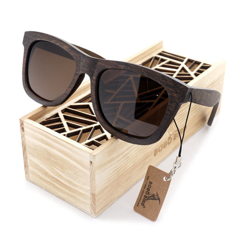 100% Natural Ebony Wooden Sunglasses Polarized With Wooden Gift Box