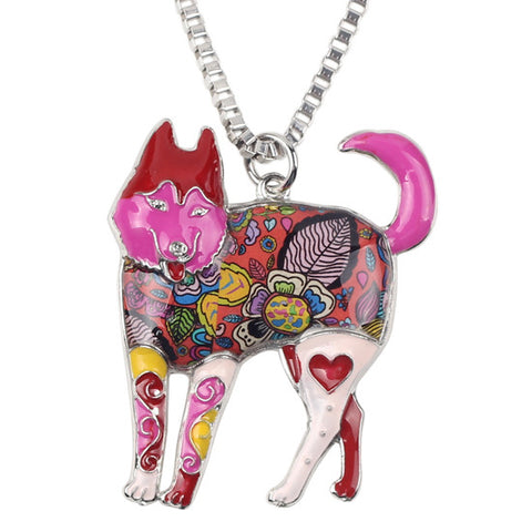 Alloy Enamel Siberian Husky Necklace Dog Jewelry Chain Collar