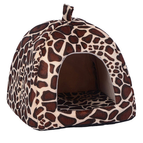 Pet Cat House Foldable Soft Winter Leopard Dog Bed Strawberry