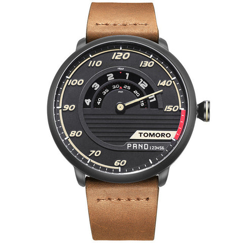 Men's Unique Racing Car 3D Design Cow Leather Strap Luxury Fashion Sports Black Quartz Wrist Watch