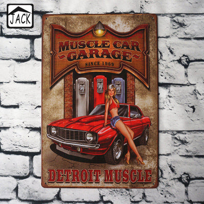 MUSCLE GARAGE Vintage shop sign style made from 24 gauge metal with rusted corners look