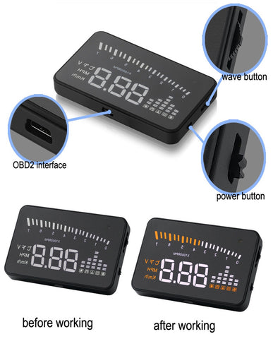 Universal X5 3 Inch Car HUD OBD2 II Head Up Display Overspeed Warning System Projector
