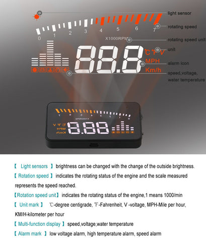 Universal X5 3 Inch Car HUD OBD2 II Head Up Display Overspeed Warning System Projector