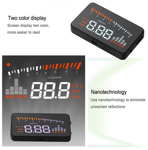 Universal X5 3 Inch Car HUD OBD2 II Head Up Display Overspeed Warning System Projector
