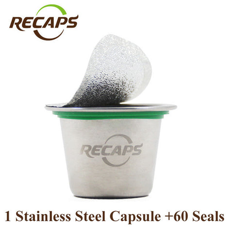 Refillable Nespresso Capsules  (1 pod +60 seals) Stainless Steel